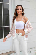 Angel Wings Button-Down Stripe & Plaid Contrast Pattern Cardigan - Hovatok