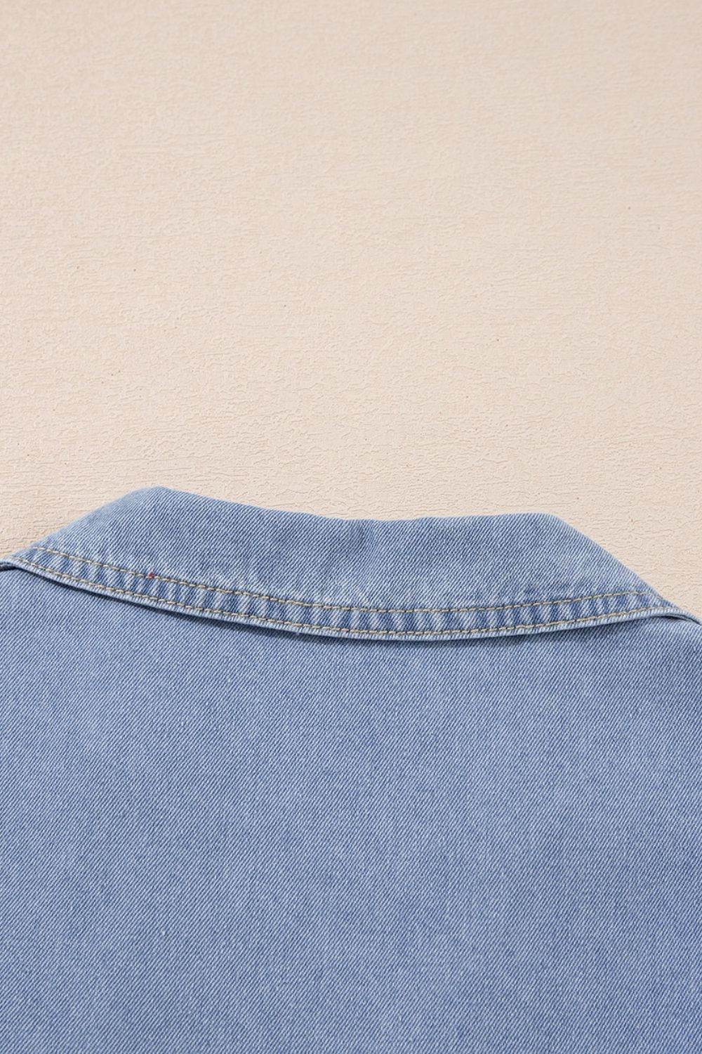 Lapel Neck Cap Sleeve Denim Babydoll Dress - Hovatok