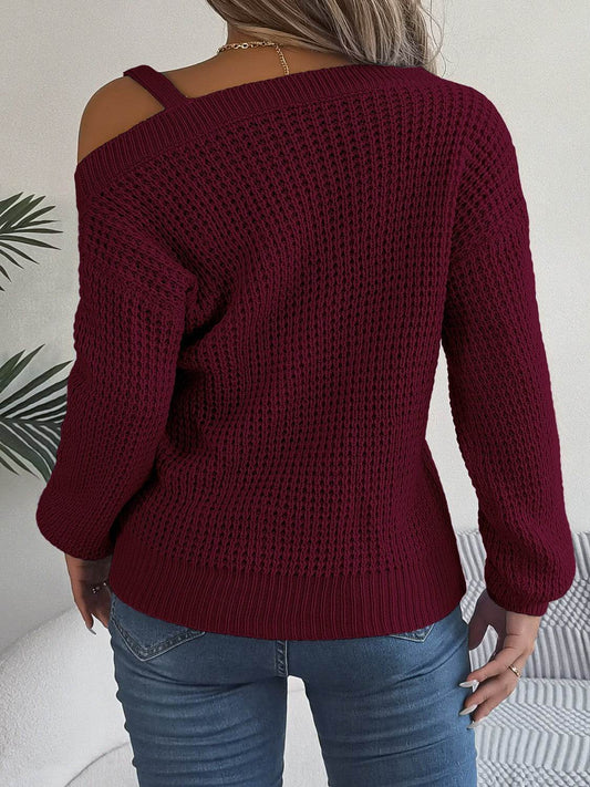 Asymmetrical Neck Long Sleeve Sweater - Hovatok
