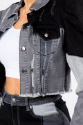 American Bazi Button Up Cropped Patchwork Denim Jacket - Hovatok