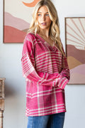 Heimish Plaid Drop Shoulder V-Neck T-Shirt - Hovatok
