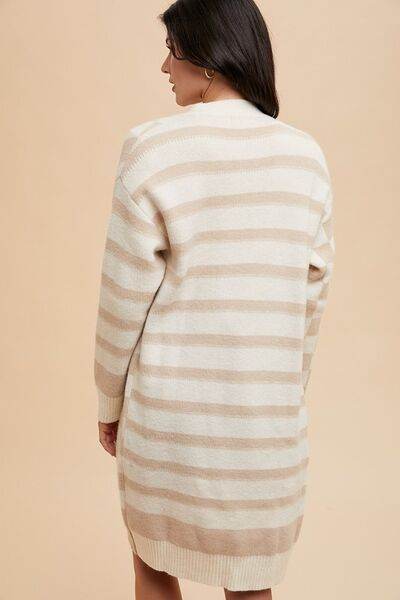 Annie Wear Checkered & Striped Open Front Long Sleeve Cardigan - Hovatok