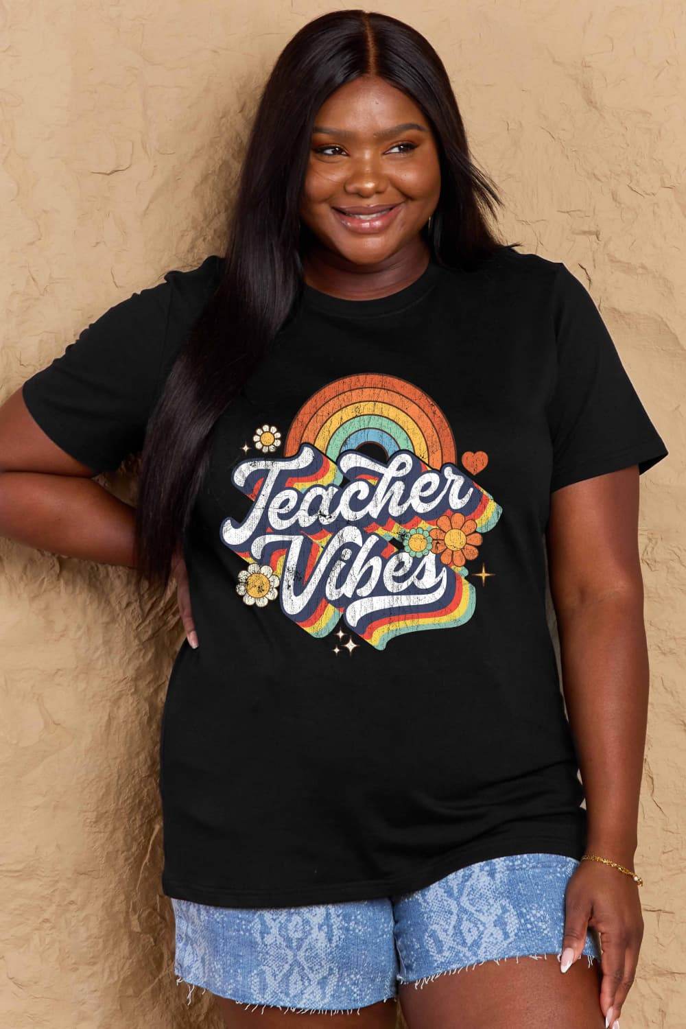 Simply Love Full Size TEACHER VIBES Graphic Cotton T-Shirt - Hovatok