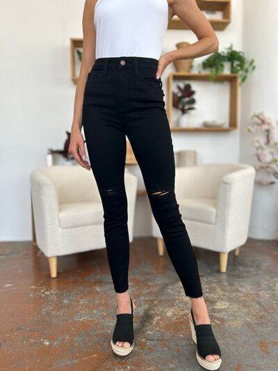 Judy Blue Full Size Distressed Tummy Control High Waist Skinny Jeans - Hovatok