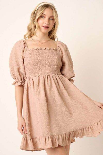 Mittoshop Smocked Ruffled Hem Half Sleeve Mini Dress - Hovatok