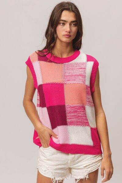 BiBi Color Block Round Neck Sweater Vest - Hovatok