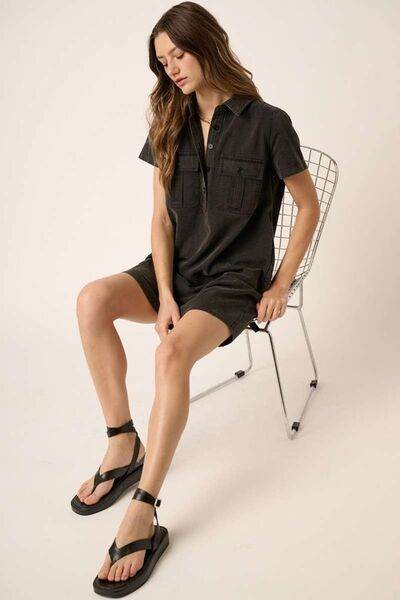 Mittoshop Button Detail Collared Neck Short Sleeve Shirt Dress - Hovatok