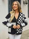 Angel Wings Plaid V-Neck Dropped Shoulder Cardigan - Hovatok