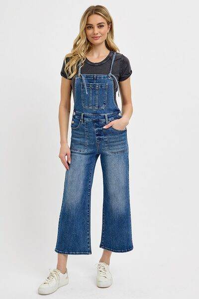 RISEN Full Size Knotted Strap Denim Overalls with Pockets Plus Size - Hovatok