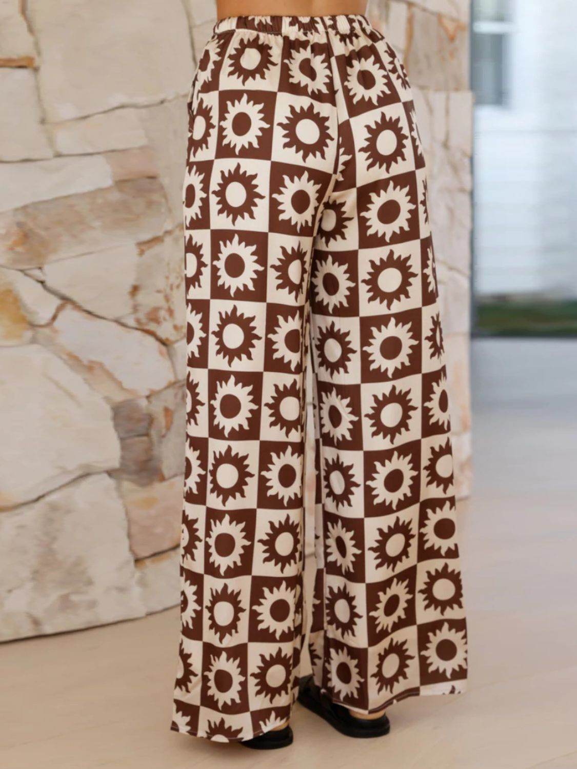 Printed Collared Neck Top and Pants Set - Hovatok