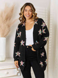 Angel Wings Star Pattern Open Front Cardigan with Pockets - Hovatok