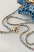 Chain Drawstring Raw Edge Denim Bucket Bag - Hovatok