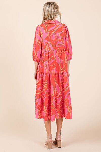 Mittoshop Tiered Printed Collared Neck Midi Dress - Hovatok