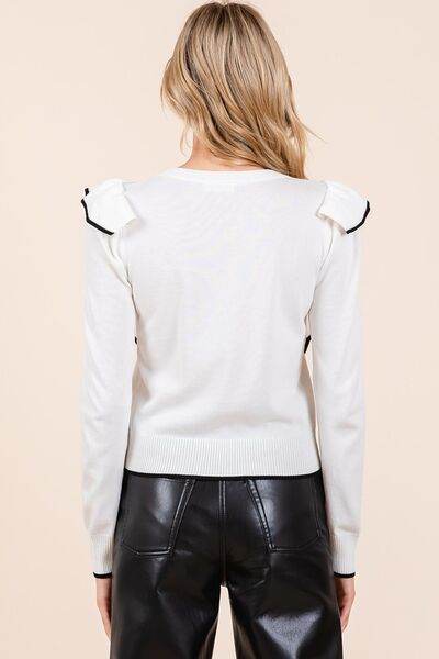 Mittoshop Contrast Trim Ruffled Round Neck Knit Top - Hovatok