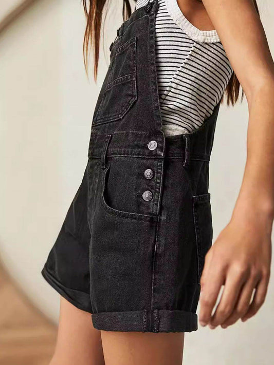 Square Neck Wide Strap Denim Overalls - Hovatok