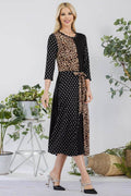 Celeste Full Size Multi Pattern Front Tie Midi Dress Plus Size - Hovatok
