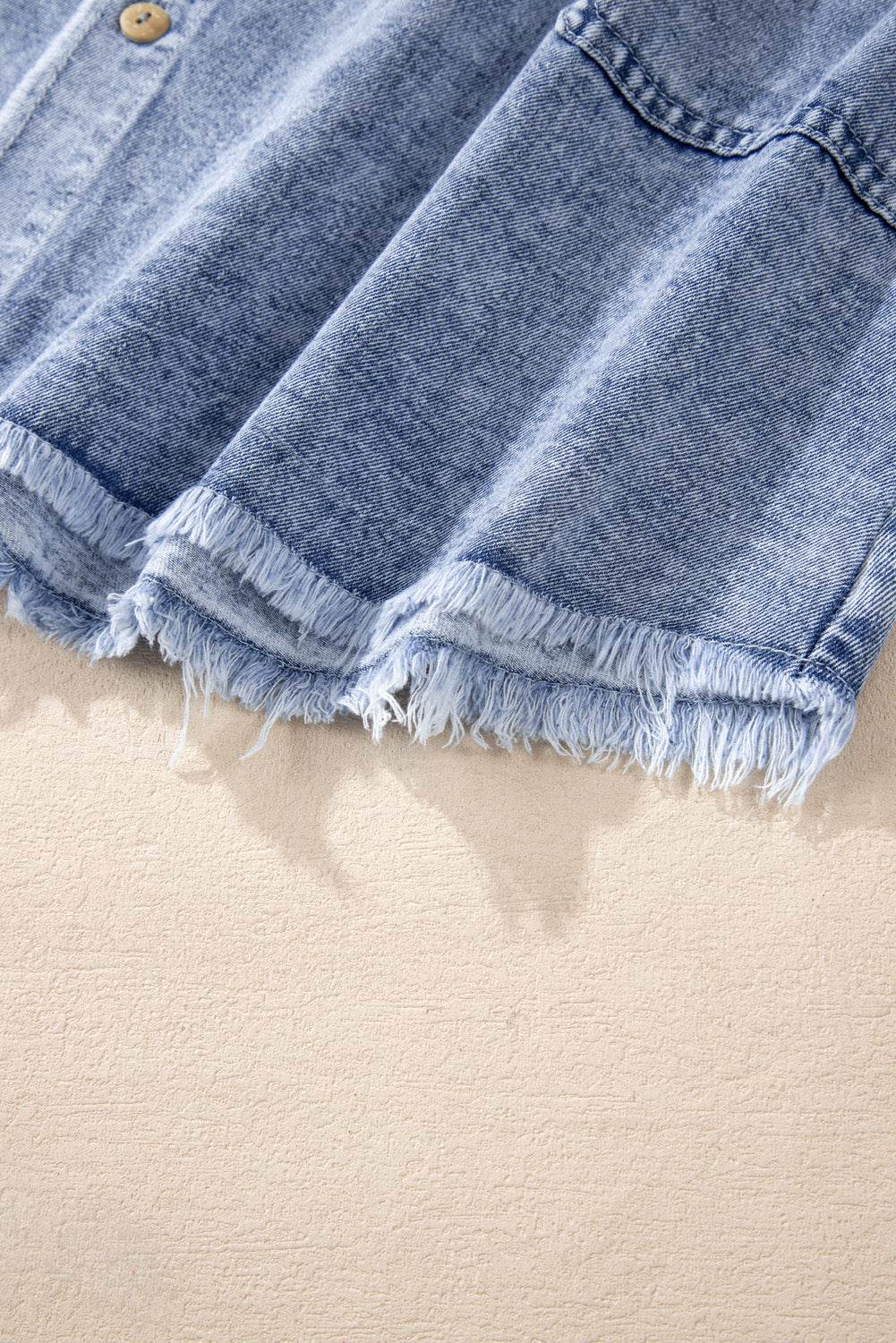 Raw Hem Button Down Long Sleeve Denim Dress - Hovatok