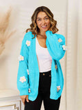 Angel Wings Flower Dropped Shoulder Open Front Cardigan - Hovatok