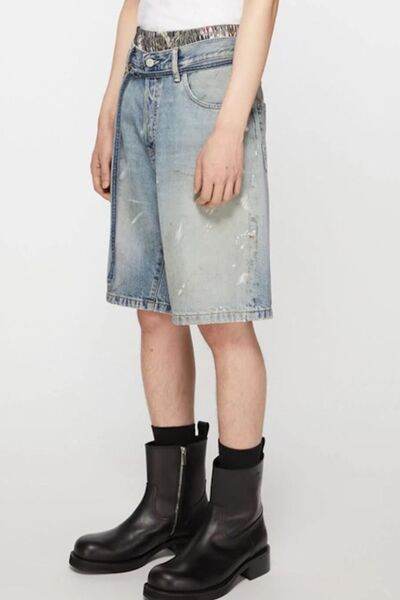 Men's Washed Graffiti Print Denim Bermuda Shorts - Hovatok