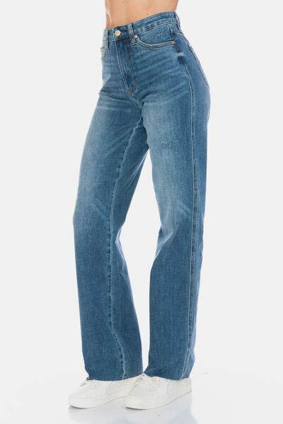Judy Blue Full Size Tummy Control Cut Raw Hem Straight Jeans - Hovatok