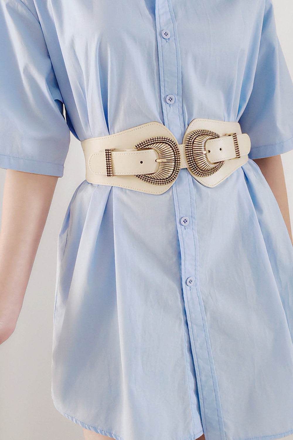 Shell Double Buckle Elastic Wide Belt - Hovatok