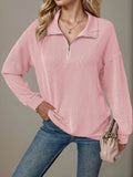 Double Take Striped Half Zip Long Sleeve T-Shirt - Hovatok