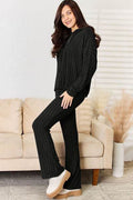 Basic Bae Full Size Ribbed Drawstring Hooded Top and Straight Pants Set - Hovatok