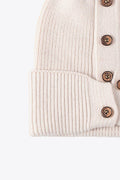 Button Detail Rib-Knit Cuff Beanie - Hovatok