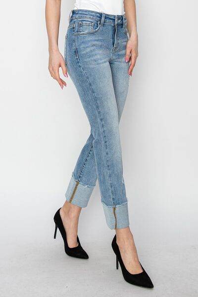 RISEN Full Size High Rise Cuffed Slim Straight Jeans - Hovatok