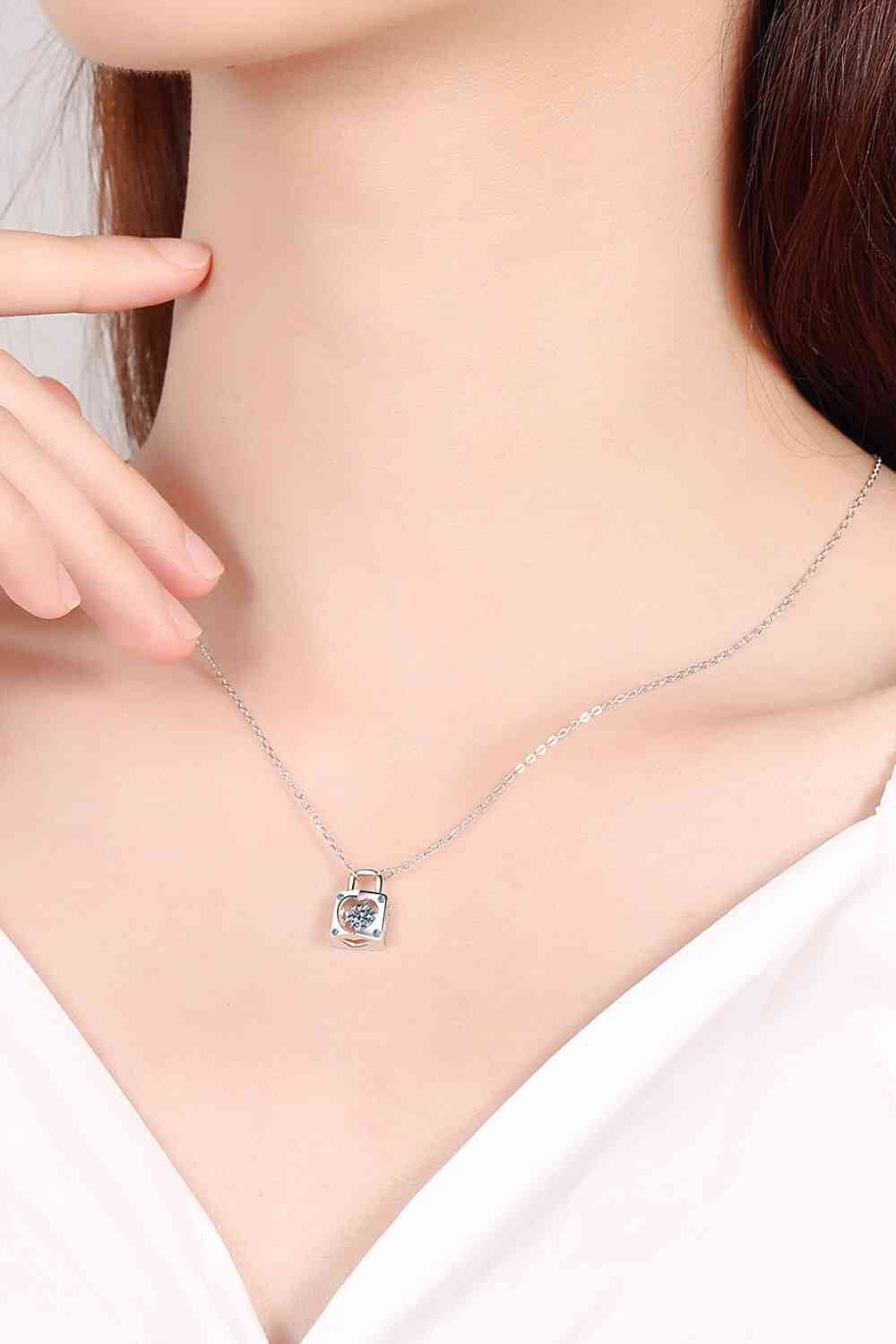 Adored Moissanite Lock Pendant Necklace - Hovatok