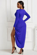 High-low Ruched Surplice Long Sleeve Dress - Hovatok