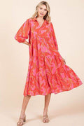 Mittoshop Tiered Printed Collared Neck Midi Dress - Hovatok
