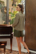 Annie Wear Smocked Front Long Sleeve Babydoll Blouse - Hovatok