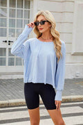Cutout Back Round Neck Long Sleeve T-Shirt - Hovatok