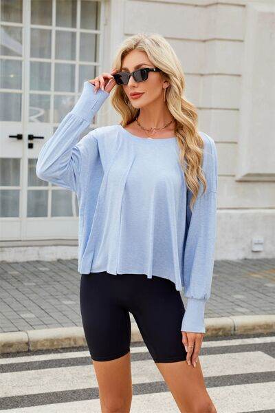 Cutout Back Round Neck Long Sleeve T-Shirt - Hovatok