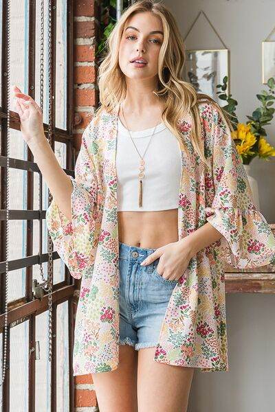 Heimish Full Size Multi Color Floral Open Cardigan Plus Size - Hovatok