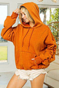 BiBi Ruched Long Sleeve Washed Fleece Hoodie - Hovatok