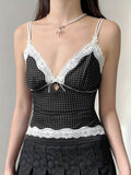 Devine Lace Detail Polka Dot V-Neck Cami - Hovatok