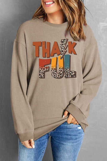 Letter Graphic Round Neck Long Sleeve Sweatshirt - Hovatok