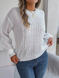 Cable-Knit Round Neck Long Sleeve Sweater - Hovatok