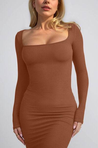 Basic Bae Built-In Shapewear Square Neck Long Sleeve Maxi Dress - Hovatok