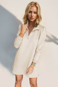 Double Take Textured Quarter Zip Long Sleeve Dress - Hovatok