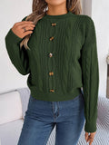 Cable-Knit Buttoned Round Neck Sweater - Hovatok