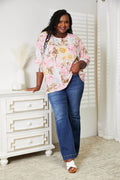 Double Take Floral Round Neck Three-Quarter Sleeve Top - Hovatok