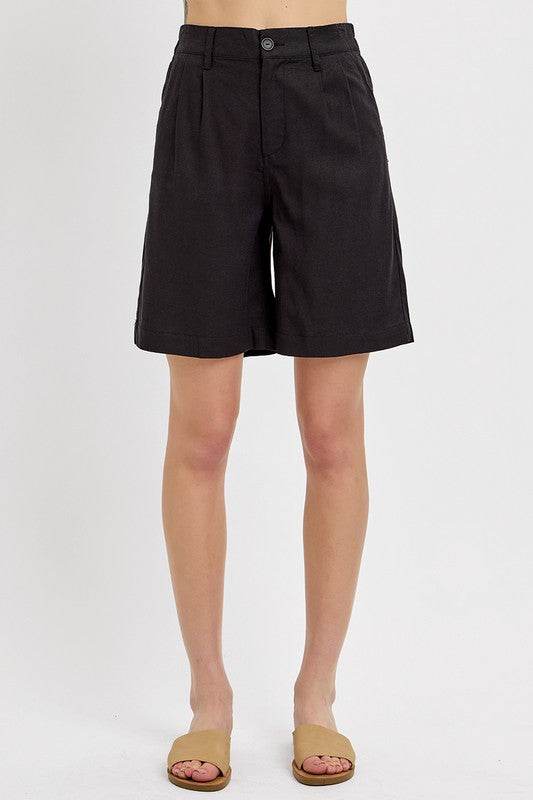 RISEN High Rise Pleated Front Shorts - Hovatok