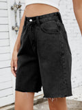 Washed Raw Hem Denim Shorts - Hovatok