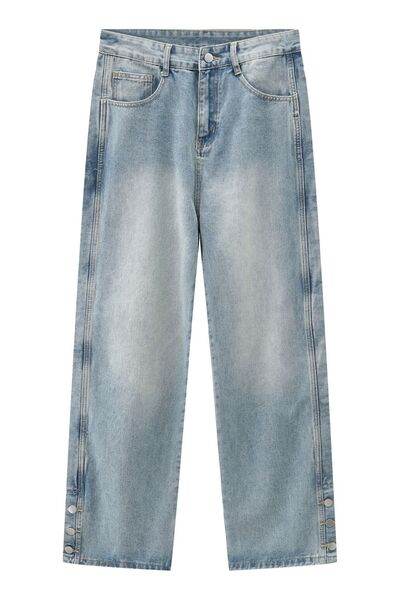 Side Slit Baggy Jeans with Pockets - Hovatok