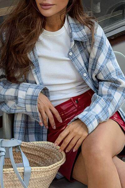 Plaid Button Up Long Sleeve Jacket - Hovatok
