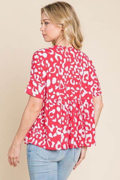 BOMBOM Leopard Peplum Babydoll Blouse - Hovatok