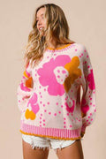 BiBi Flower Pattern Contrast Sweater - Hovatok